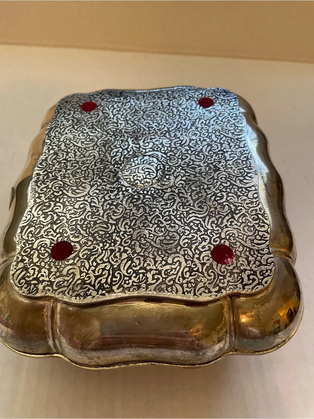 Vintage Godinger Silverplate Victorian Ornate Jewelry Box Red Velvet Lining